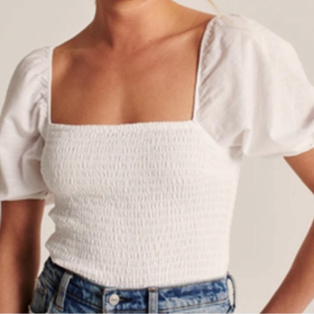 Abercrombie & Fitch White Cropped Puff Sleeve Top Size Small